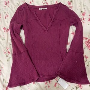 Free People Purple Long Sleeve V-Neck Top